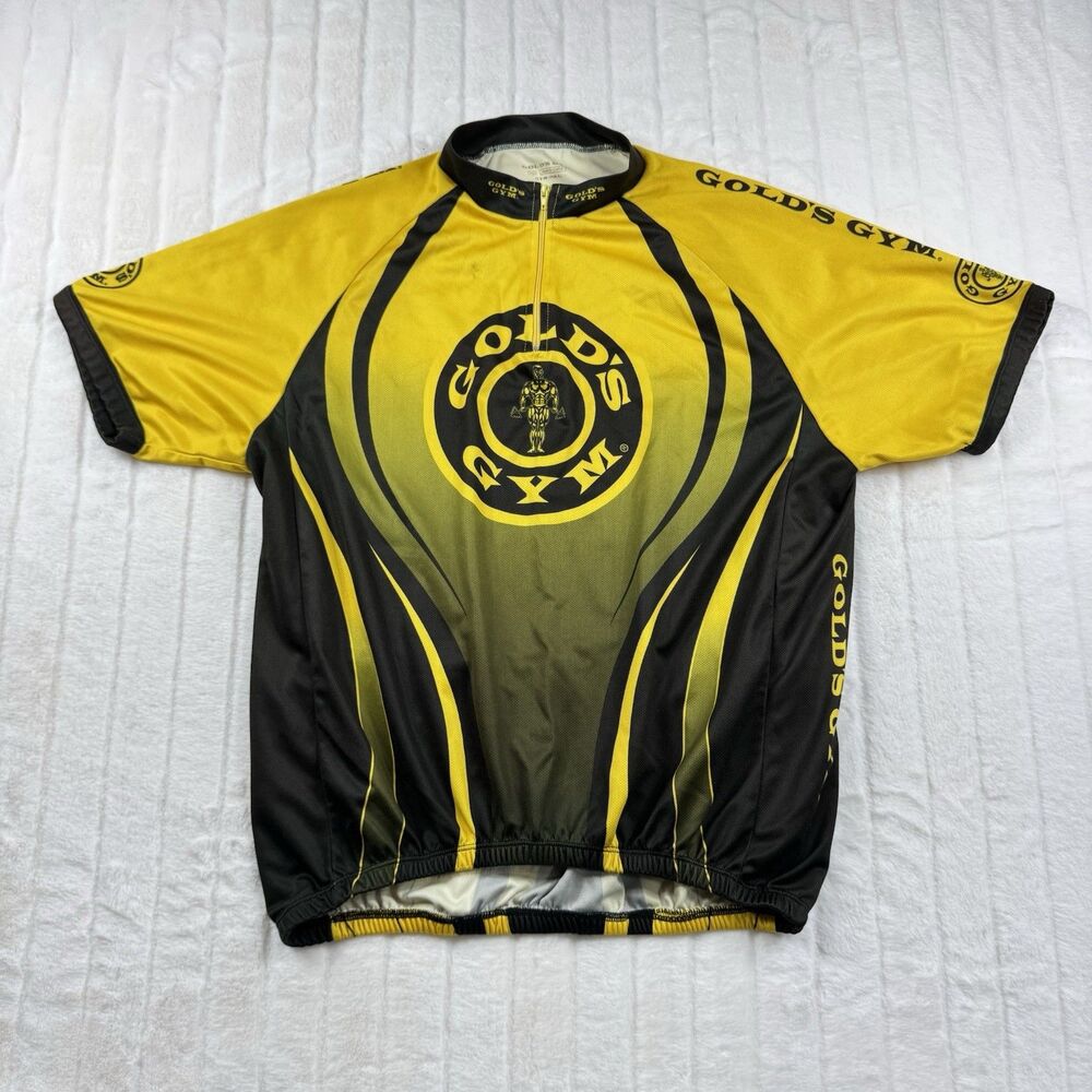 Gold's Gym Cycling Jersey Men's 2XL Yellow All Over Print Performance Stretch
